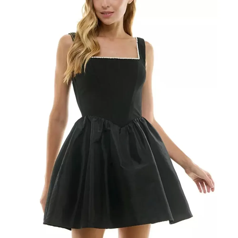 City Studio Black Pearl Trim Fit & Flare Dress Size 9 / 10